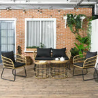 Set di mobili da esterno Outsunny 5 pezzi in rattan PE con sedie imbottite, divanetto e tavolini impilabili