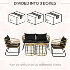 Set di mobili da esterno Outsunny 5 pezzi in rattan PE con sedie imbottite, divanetto e tavolini impilabili