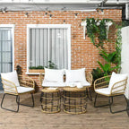 Set di mobili da esterno Outsunny 5 pezzi in rattan PE con sedie imbottite, divanetto e tavolini impilabili
