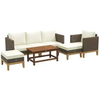 Outsunny Cushioned Patio Furniture Set, 5 PCs Wooden Frame PE Rattan Conversation Set, Cream White