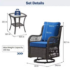 Set da Patio Whizmax 3 Pezzi per Esterni con Poltrona Girevole a Dondolo a 360 Gradi, Set 2 Pezzi di Poltrone Girevoli a Dondolo con Tavolino in Rattan, Cuscino Blu