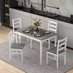 Set da pranzo Costway da 5 pezzi, mobili da cucina in legno massello con tavolo rettangolare e 4 sedie, naturale/caffè/grigio