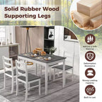 Set da pranzo Costway da 5 pezzi, mobili da cucina in legno massello con tavolo rettangolare e 4 sedie, naturale/caffè/grigio