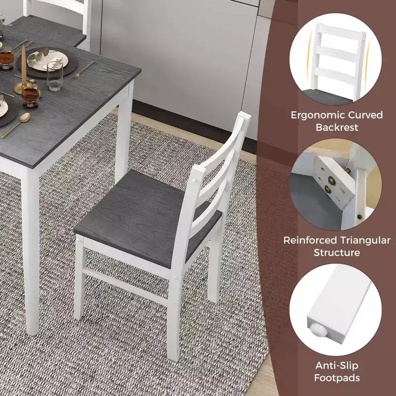 Set da pranzo Costway da 5 pezzi, mobili da cucina in legno massello con tavolo rettangolare e 4 sedie, naturale/caffè/grigio