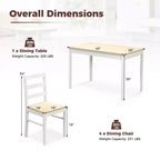 Set da pranzo Costway da 5 pezzi, mobili da cucina in legno massello con tavolo rettangolare e 4 sedie, naturale/caffè/grigio