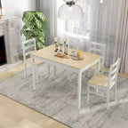 Set da pranzo Costway da 5 pezzi, mobili da cucina in legno massello con tavolo rettangolare e 4 sedie, naturale/caffè/grigio