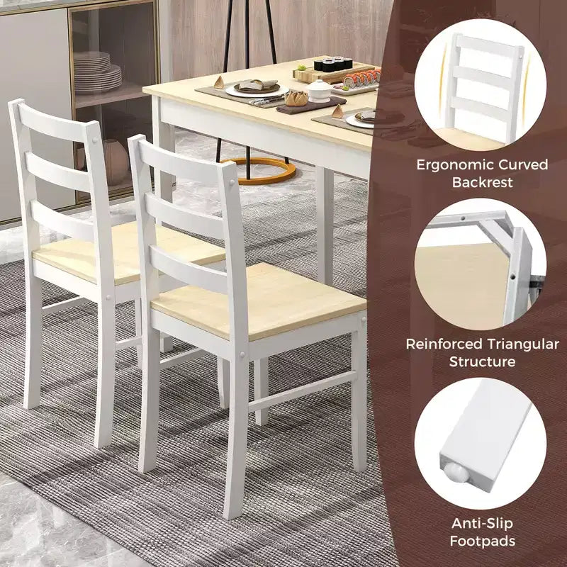 Set da pranzo Costway da 5 pezzi, mobili da cucina in legno massello con tavolo rettangolare e 4 sedie, naturale/caffè/grigio