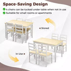 Set da pranzo Costway da 5 pezzi, mobili da cucina in legno massello con tavolo rettangolare e 4 sedie, naturale/caffè/grigio