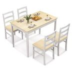 Set da pranzo Costway da 5 pezzi, mobili da cucina in legno massello con tavolo rettangolare e 4 sedie, naturale/caffè/grigio
