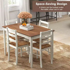 Set da pranzo Costway da 5 pezzi, mobili da cucina in legno massello con tavolo rettangolare e 4 sedie, naturale/caffè/grigio