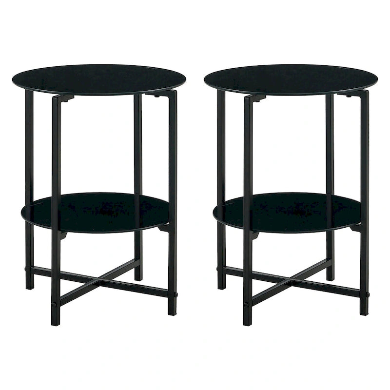 Tavolino rotondo in vetro temperato, set da 2 (nero e trasparente)