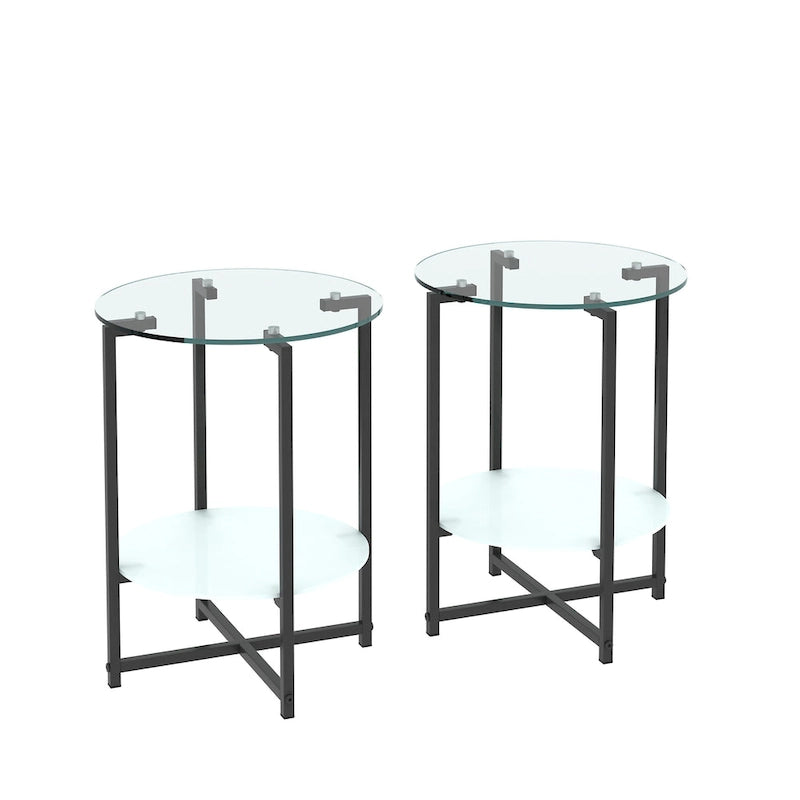 Tavolino rotondo in vetro temperato, set da 2 (nero e trasparente)