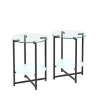 Tavolino rotondo in vetro temperato, set da 2 (nero e trasparente)