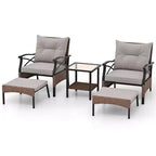 Costway Set da 5 Pezzi per Patio con Tavolino da Caffè a 2 Livelli e 2 Pouf con Cuscini Inclusi