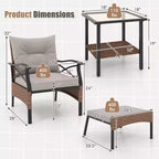 Costway Set da 5 Pezzi per Patio con Tavolino da Caffè a 2 Livelli e 2 Pouf con Cuscini Inclusi