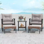 Costway Set da 5 Pezzi per Patio con Tavolino da Caffè a 2 Livelli e 2 Pouf con Cuscini Inclusi