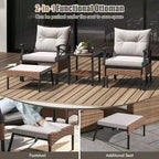 Costway Set da 5 Pezzi per Patio con Tavolino da Caffè a 2 Livelli e 2 Pouf con Cuscini Inclusi