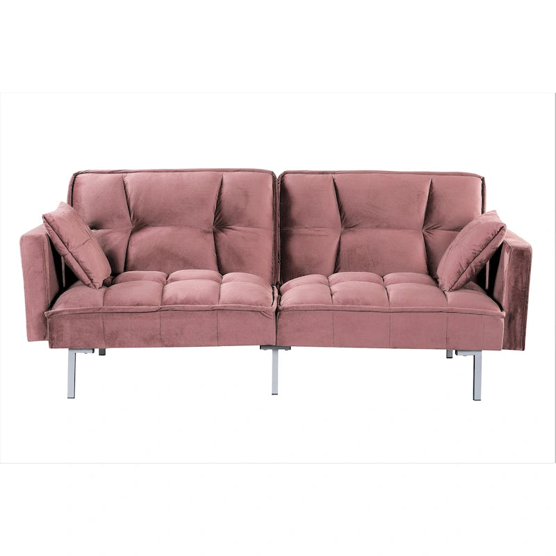 Divano-letto futon in velluto da 75,6" con gambe in metallo