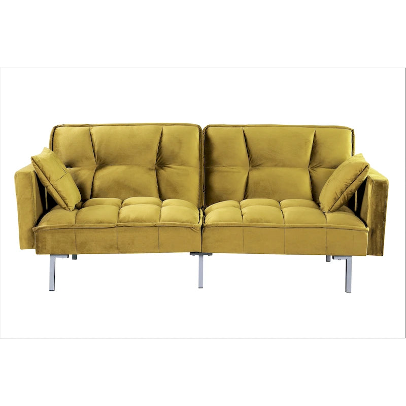 Divano-letto futon in velluto da 75,6" con gambe in metallo