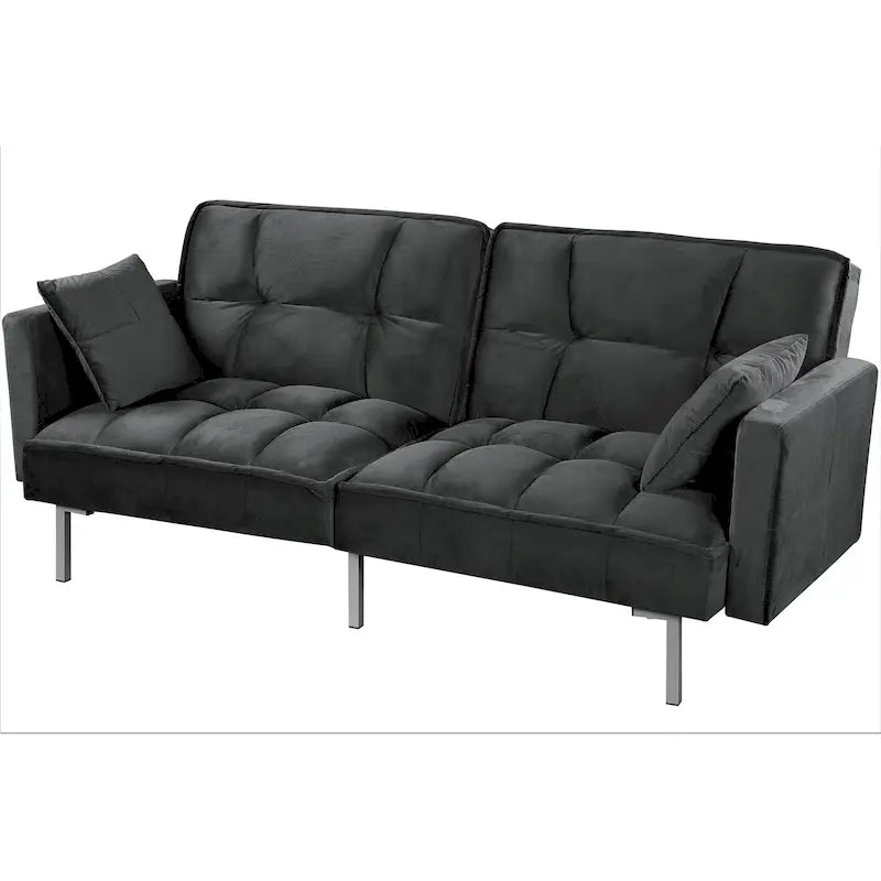 Divano-letto futon in velluto da 75,6" con gambe in metallo