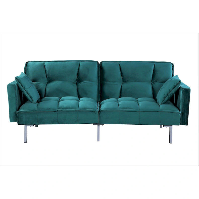 Divano-letto futon in velluto da 75,6" con gambe in metallo