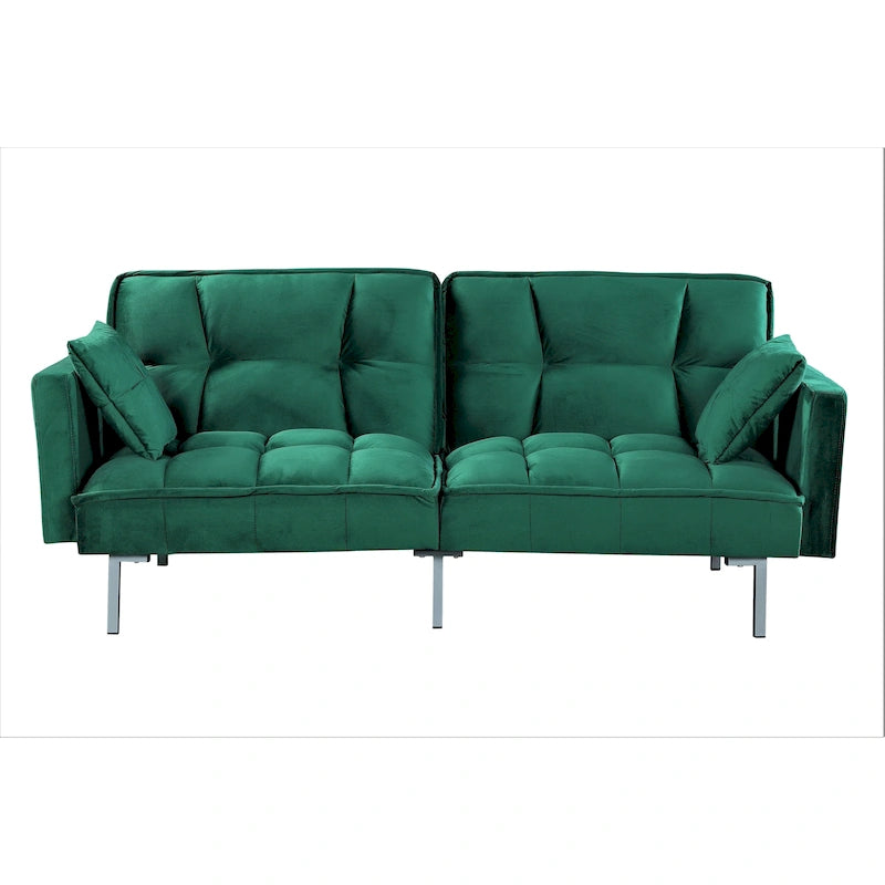 Divano-letto futon in velluto da 75,6" con gambe in metallo