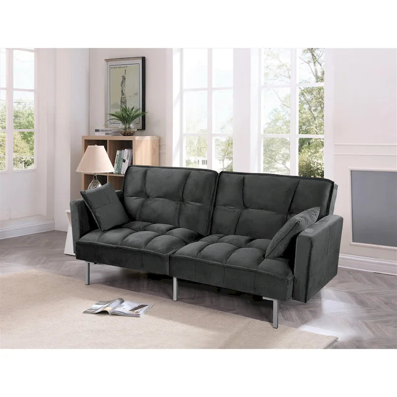 Divano-letto futon in velluto da 75,6" con gambe in metallo