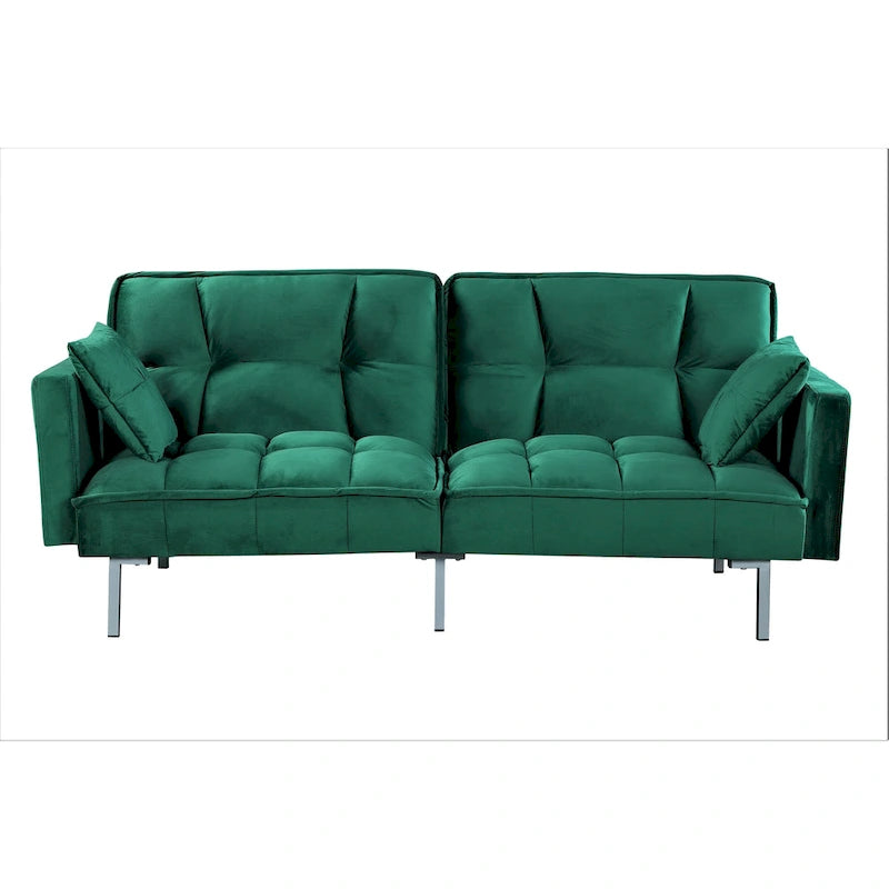 Divano-letto futon in velluto da 75,6" con gambe in metallo