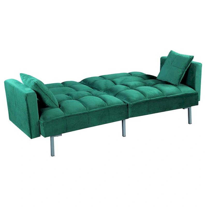 Divano-letto futon in velluto da 75,6" con gambe in metallo
