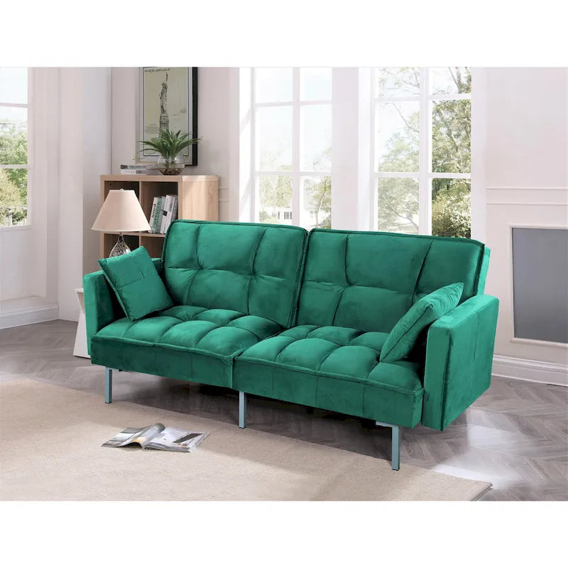 Divano-letto futon in velluto da 75,6" con gambe in metallo