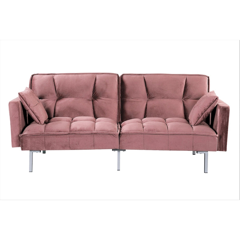 Divano-letto futon in velluto da 75,6" con gambe in metallo