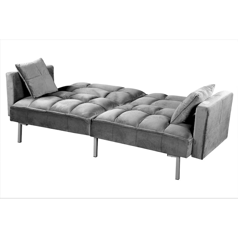 Divano-letto futon in velluto da 75,6" con gambe in metallo