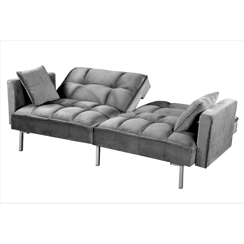 Divano-letto futon in velluto da 75,6" con gambe in metallo