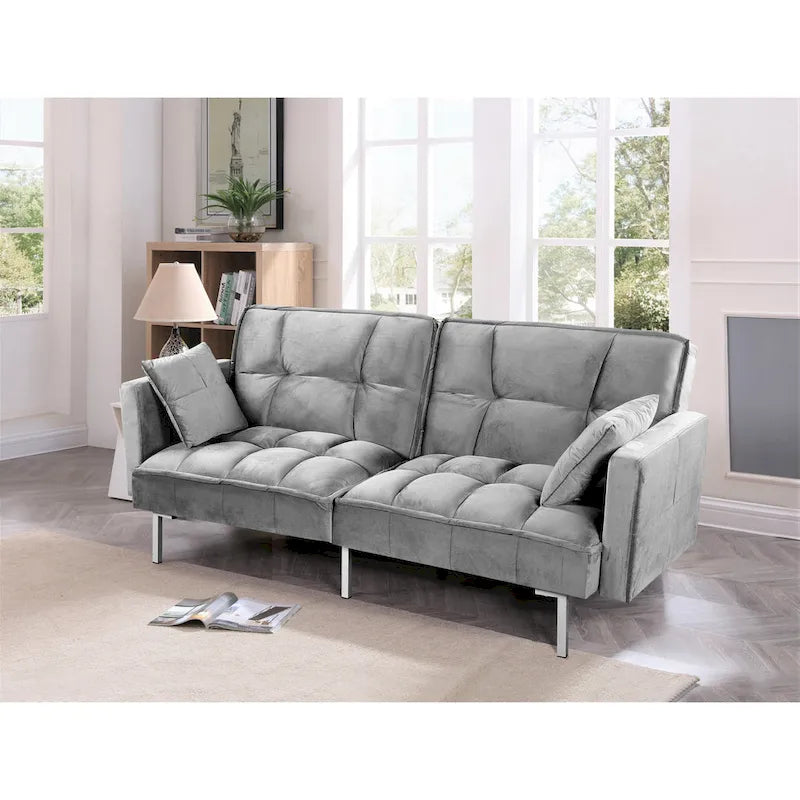 Divano-letto futon in velluto da 75,6" con gambe in metallo
