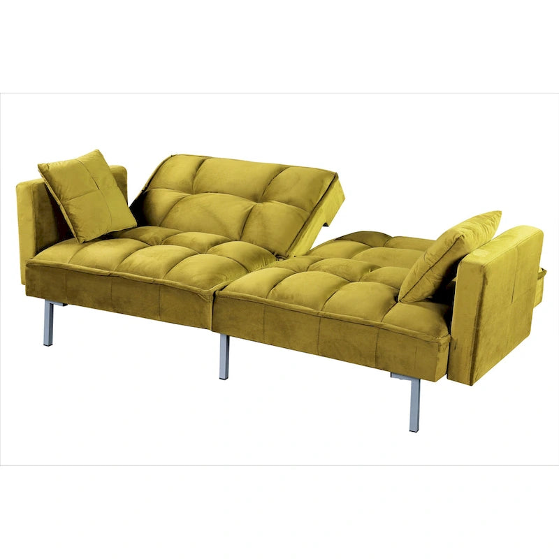 Divano-letto futon in velluto da 75,6" con gambe in metallo