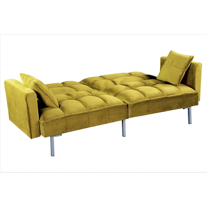 Divano-letto futon in velluto da 75,6" con gambe in metallo