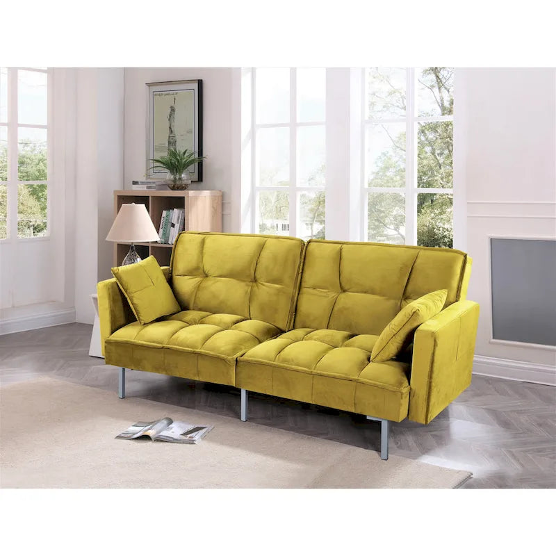 Divano-letto futon in velluto da 75,6" con gambe in metallo