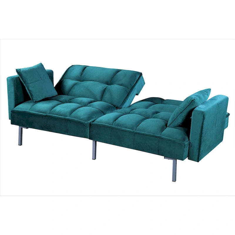 Divano-letto futon in velluto da 75,6" con gambe in metallo