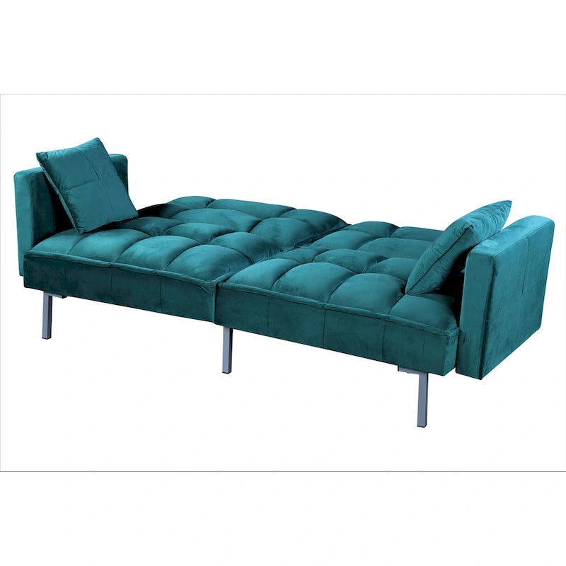 Divano-letto futon in velluto da 75,6" con gambe in metallo