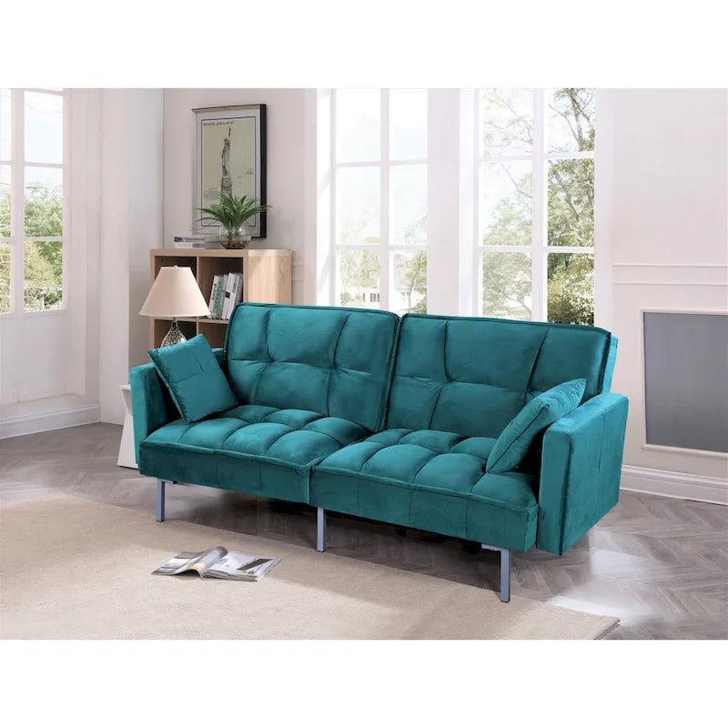 Divano-letto futon in velluto da 75,6" con gambe in metallo