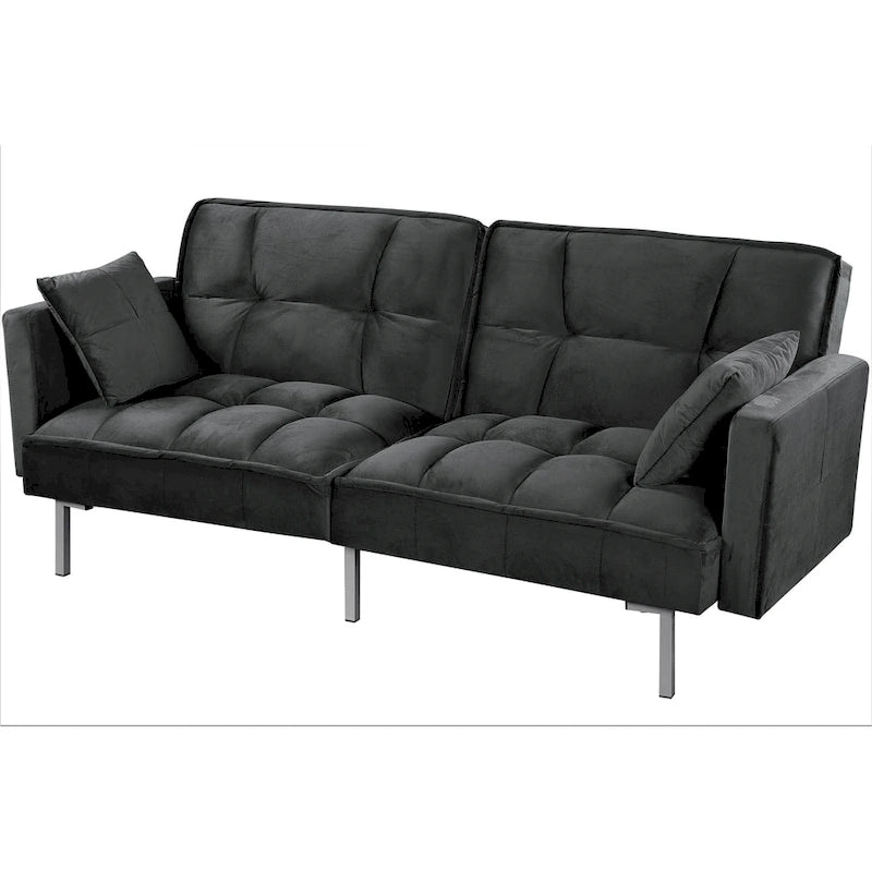 Divano-letto futon in velluto da 75,6" con gambe in metallo