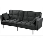Divano-letto futon in velluto da 75,6" con gambe in metallo