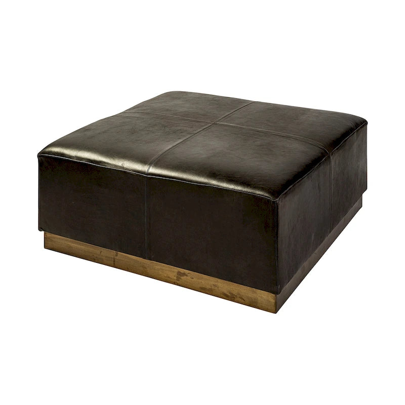 Pouf quadrato in pelle pieno fiore da 90 cm con base in metallo