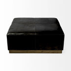Pouf quadrato in pelle pieno fiore da 90 cm con base in metallo