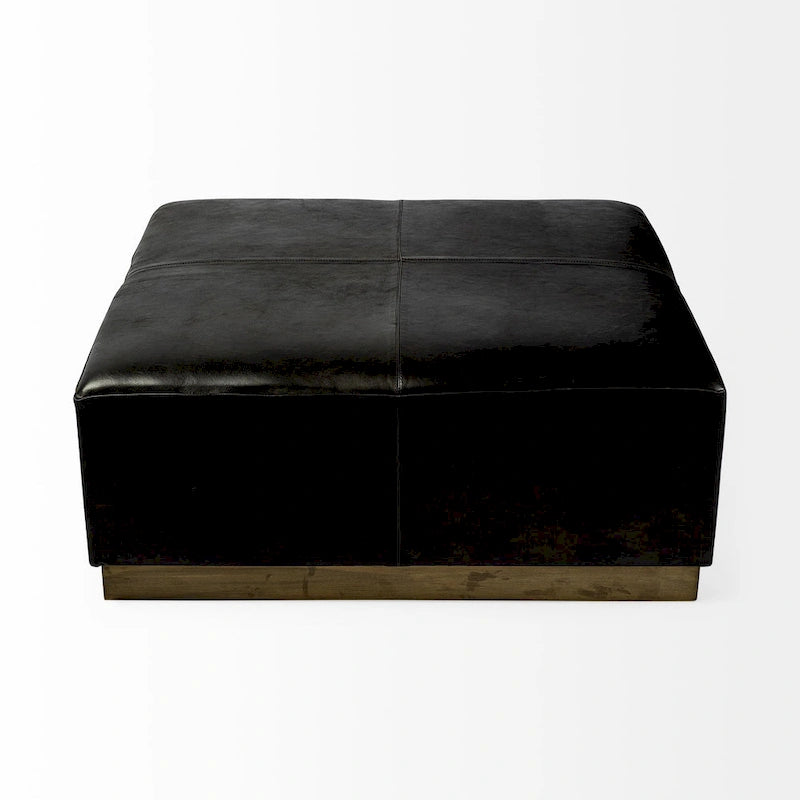 Pouf quadrato in pelle pieno fiore da 90 cm con base in metallo