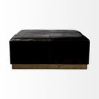 Pouf quadrato in pelle pieno fiore da 90 cm con base in metallo