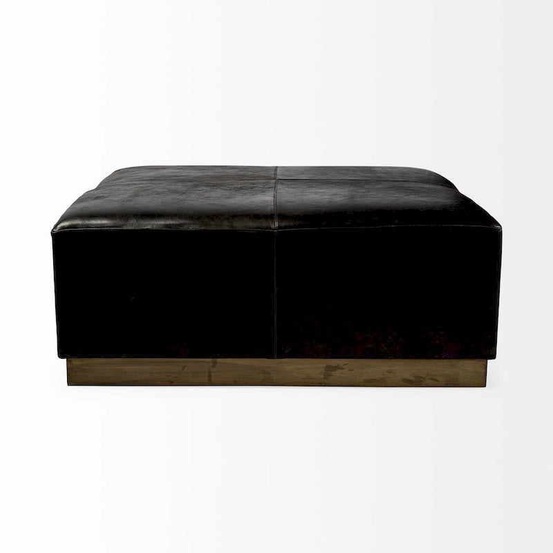 Pouf quadrato in pelle pieno fiore da 90 cm con base in metallo