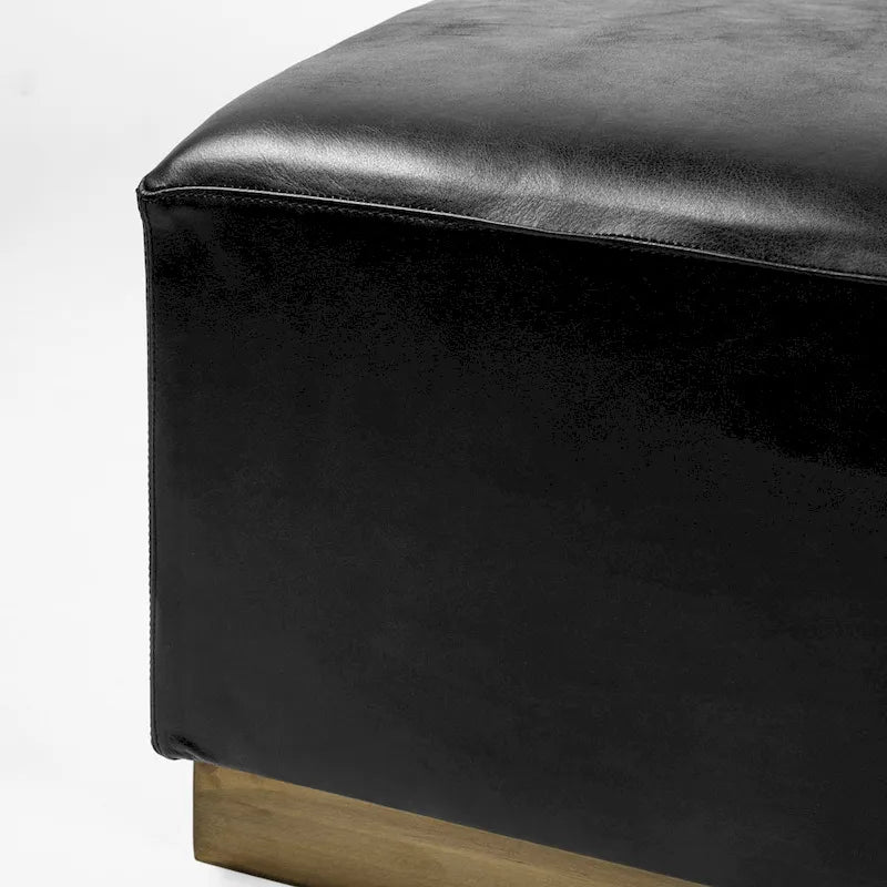 Pouf quadrato in pelle pieno fiore da 90 cm con base in metallo