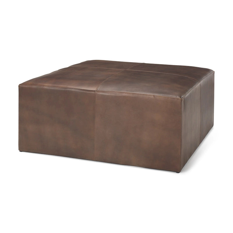 Pouf quadrato in pelle pieno fiore da 90 cm con base in metallo