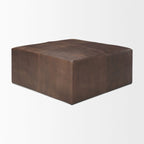 Pouf quadrato in pelle pieno fiore da 90 cm con base in metallo